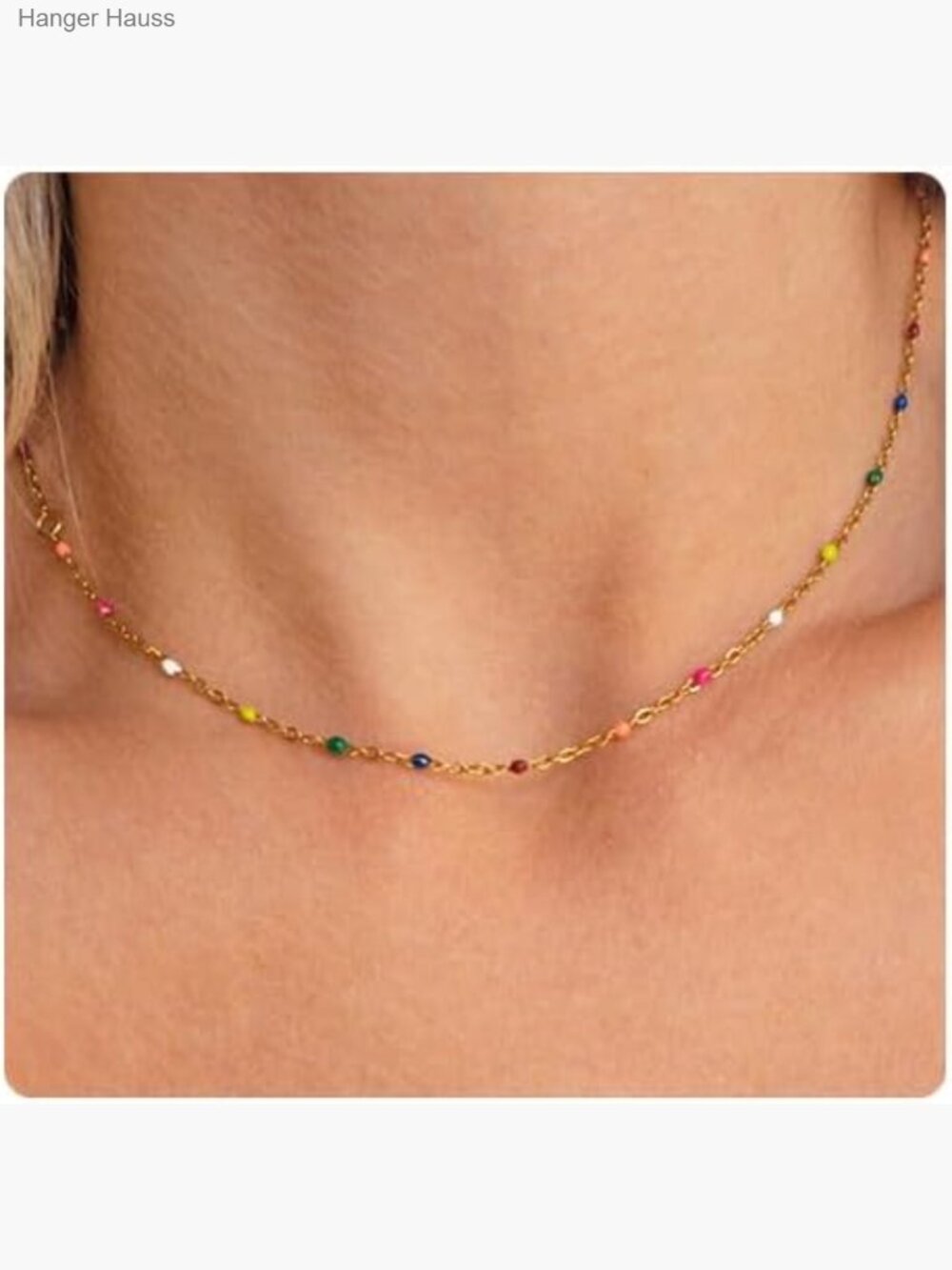 Bohemian Chain Necklace 18K Gold Plated Ceramic Beads Lobster Clasp